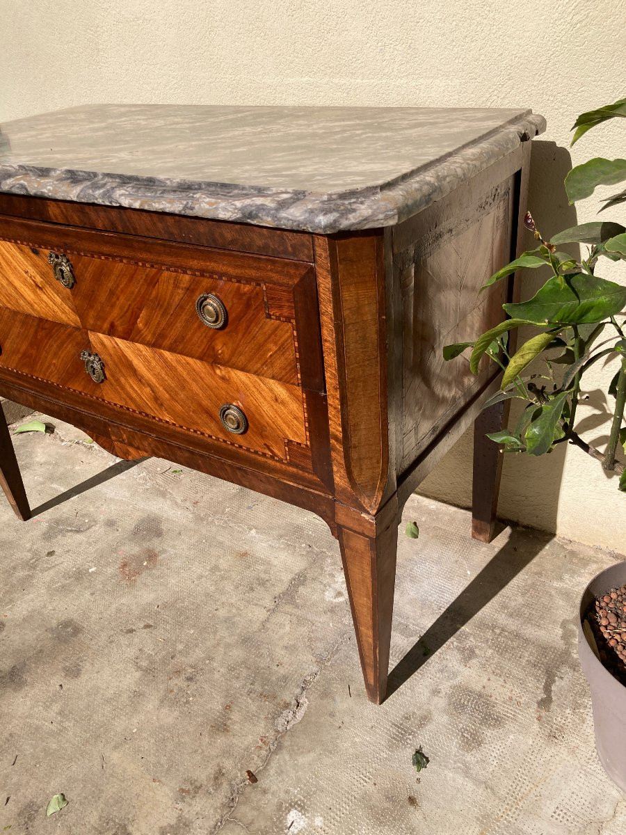 Commode sauteuse - Louis XVI - marqueterie - XVIIIe -photo-3