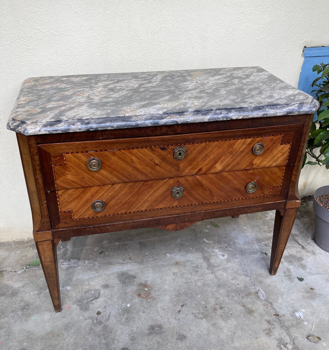 Commode sauteuse - Louis XVI - marqueterie - XVIIIe 