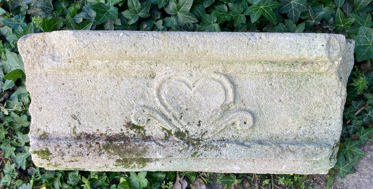 Architectural Element Lintel With Carved Heart Motif, Symbol Of Love