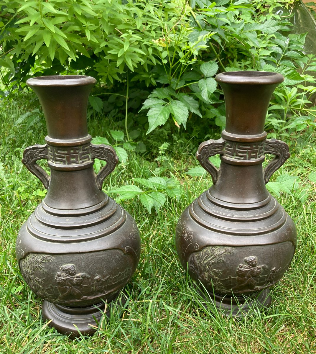 Pair Of Bronze Vases - Vietnam -asia