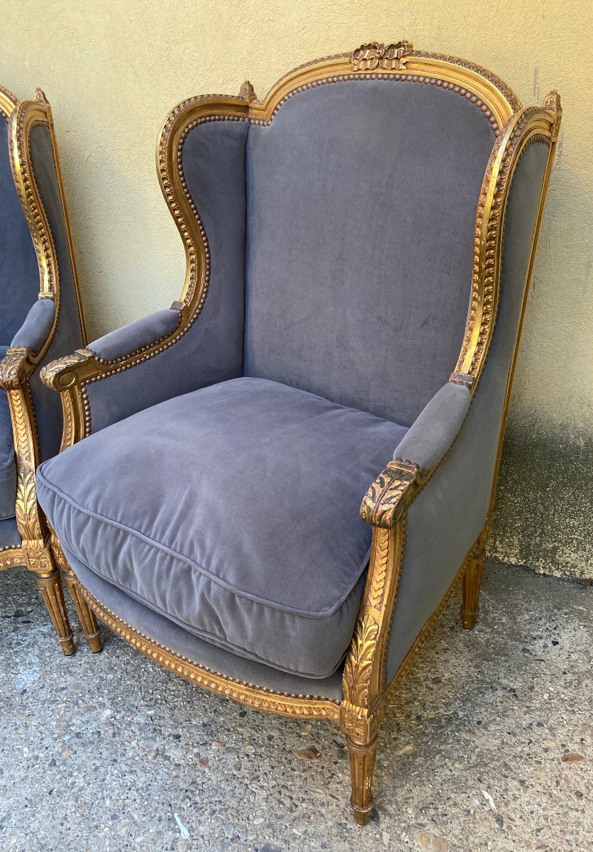 Pair Of Louis XVI-style Wingback Chairs - A Bastet -photo-2