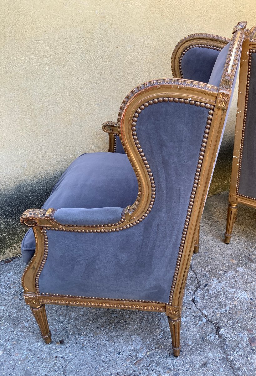 Pair Of Louis XVI-style Wingback Chairs - A Bastet -photo-3