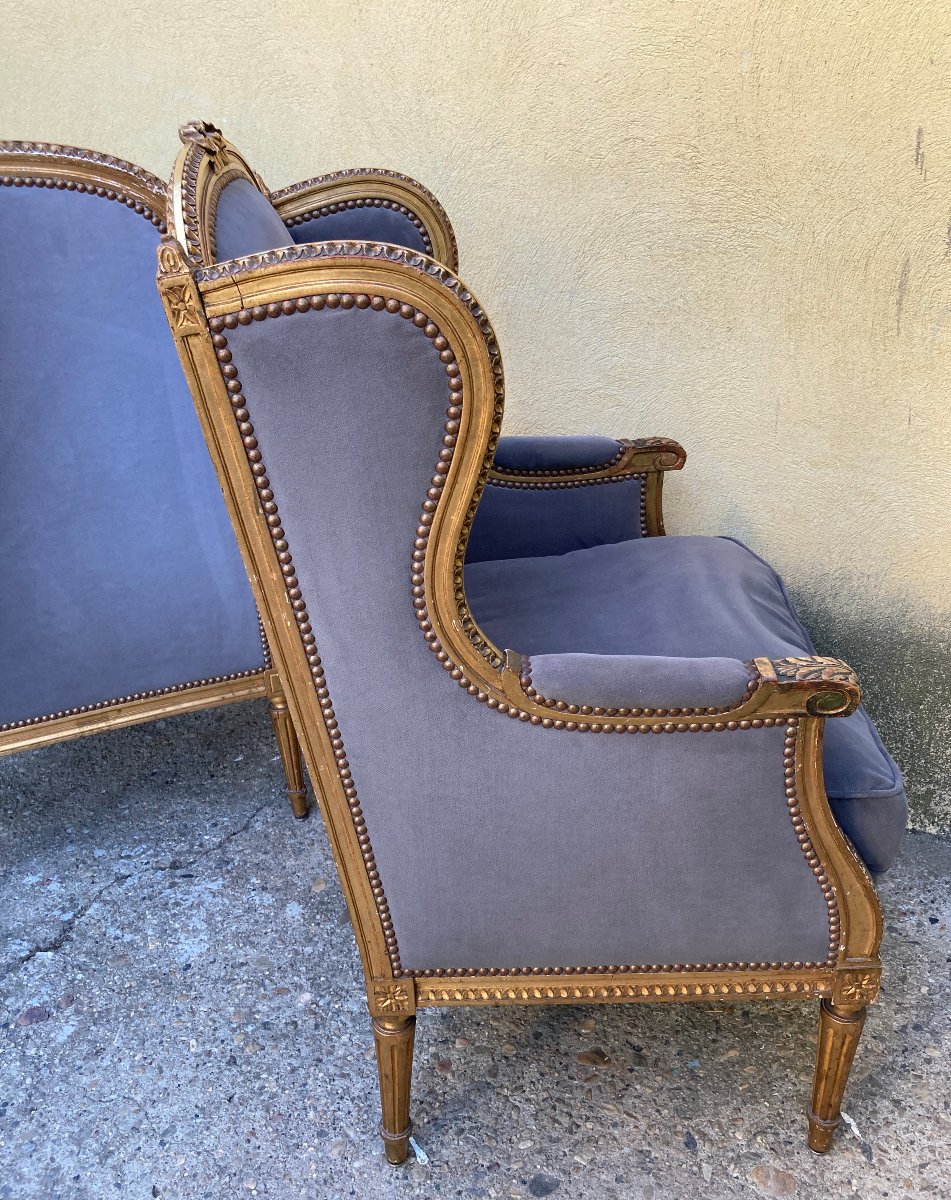Pair Of Louis XVI-style Wingback Chairs - A Bastet -photo-4