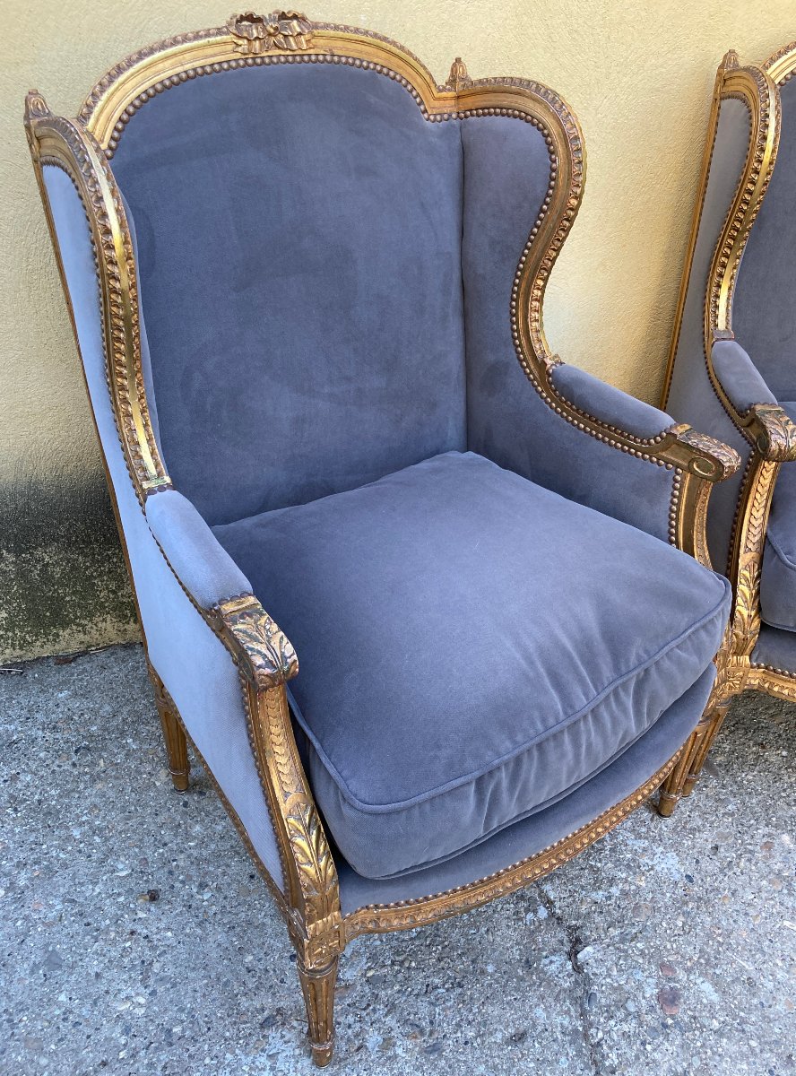 Pair Of Louis XVI-style Wingback Chairs - A Bastet -photo-1