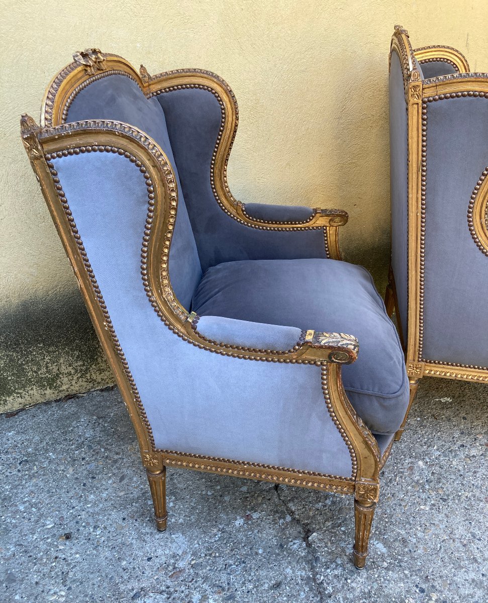 Pair Of Louis XVI-style Wingback Chairs - A Bastet -photo-2