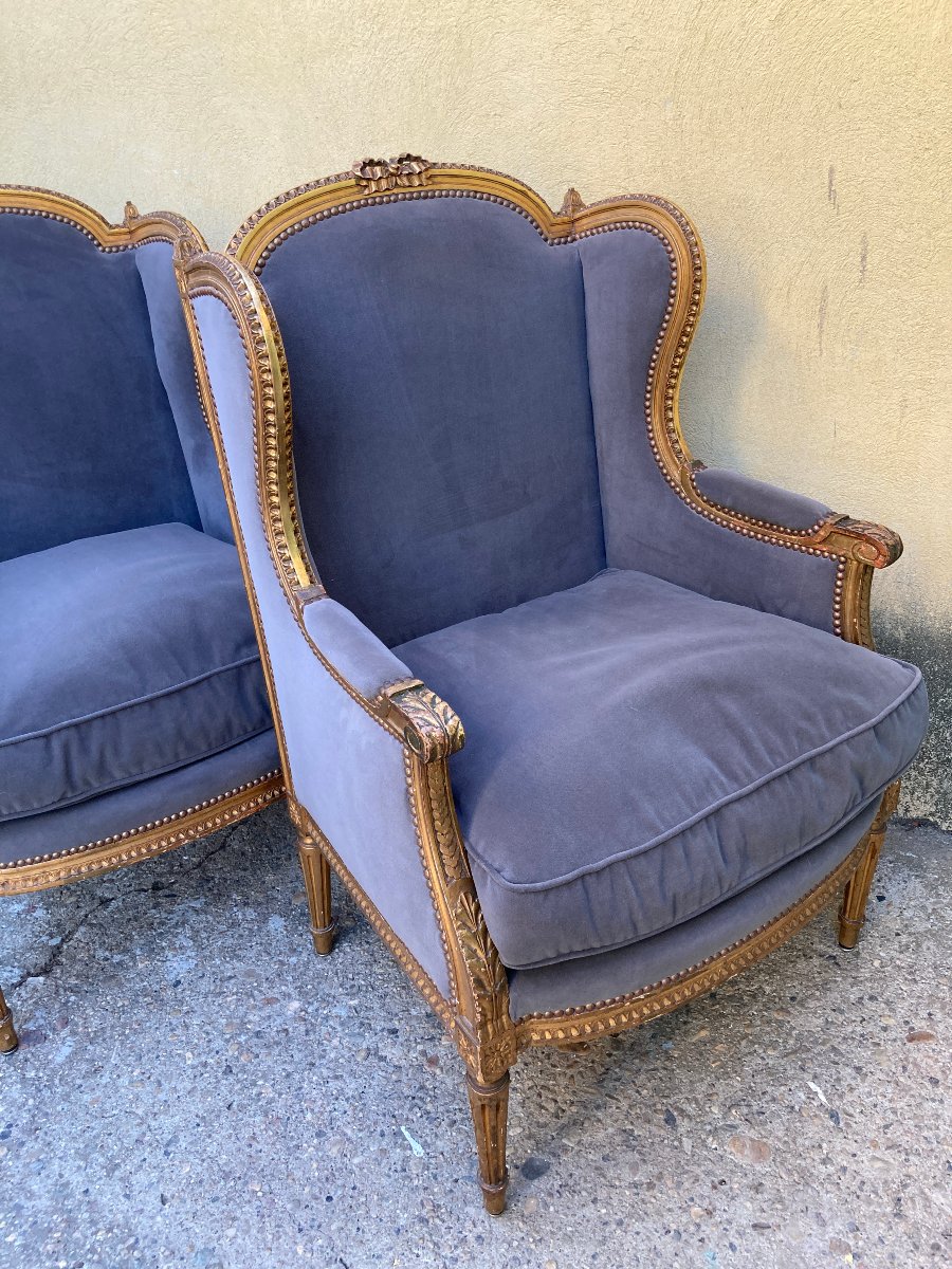 Pair Of Louis XVI-style Wingback Chairs - A Bastet -photo-3