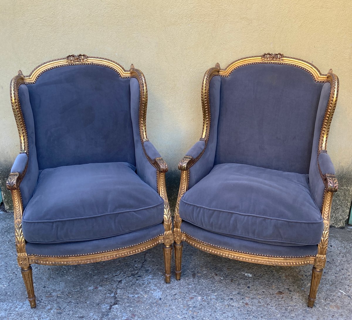 Pair Of Louis XVI-style Wingback Chairs - A Bastet 