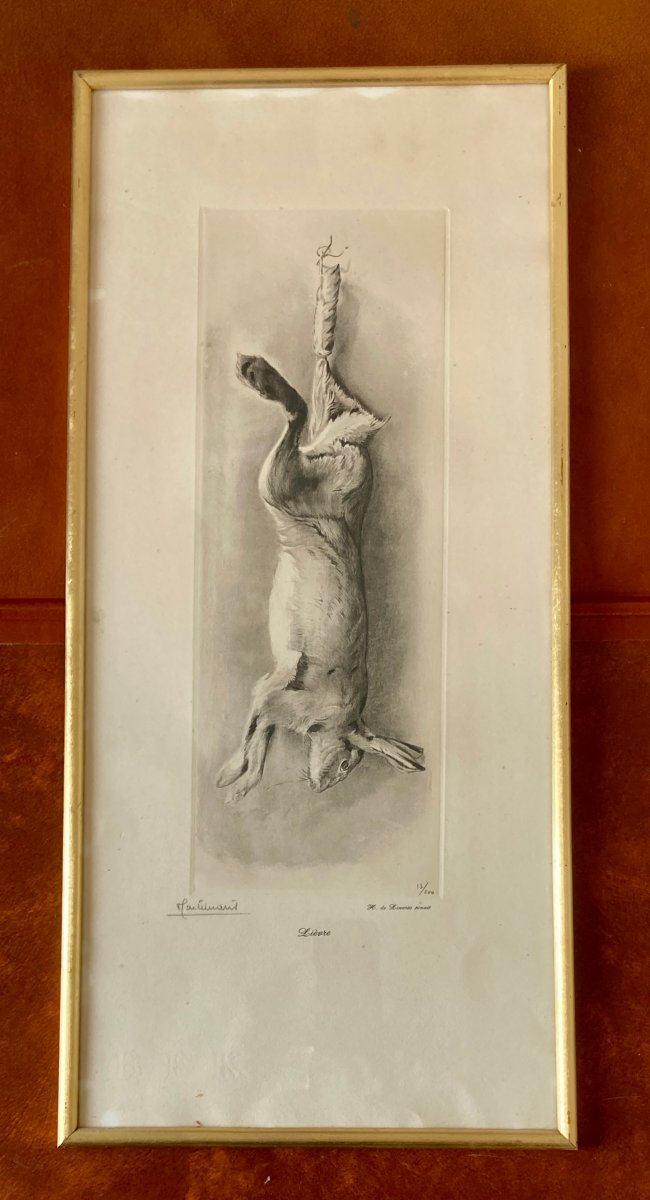 Lithograph Of A Hunting Trophy - Hare - Henri De Linarès 
