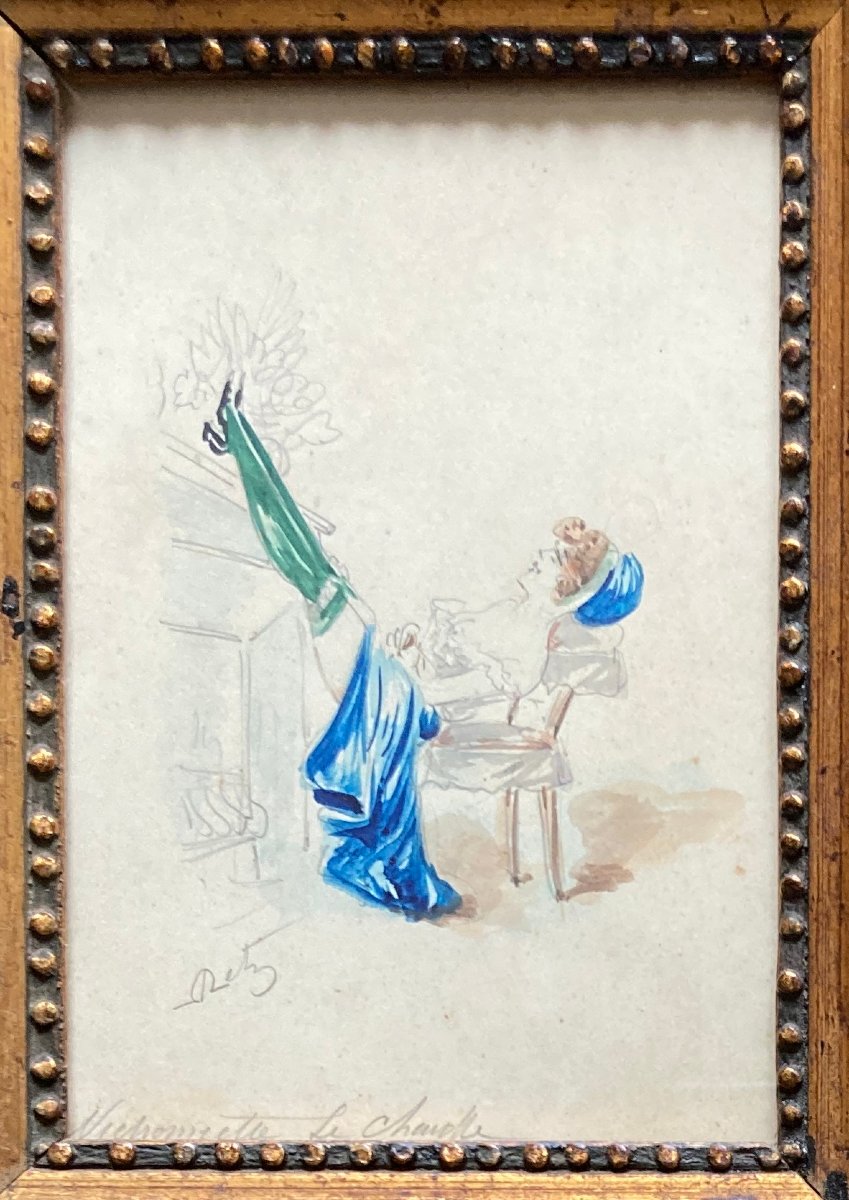 Aquarelle érotique coquin - Mademoiselle le chauffe - début XXe -photo-4