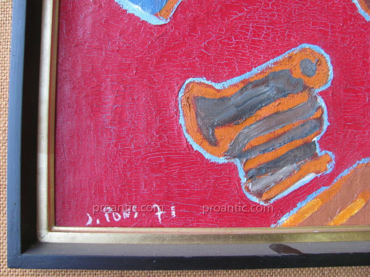 Oil On Burlap - Target Of Shooting - Jacques Pons (1936 -)-photo-3