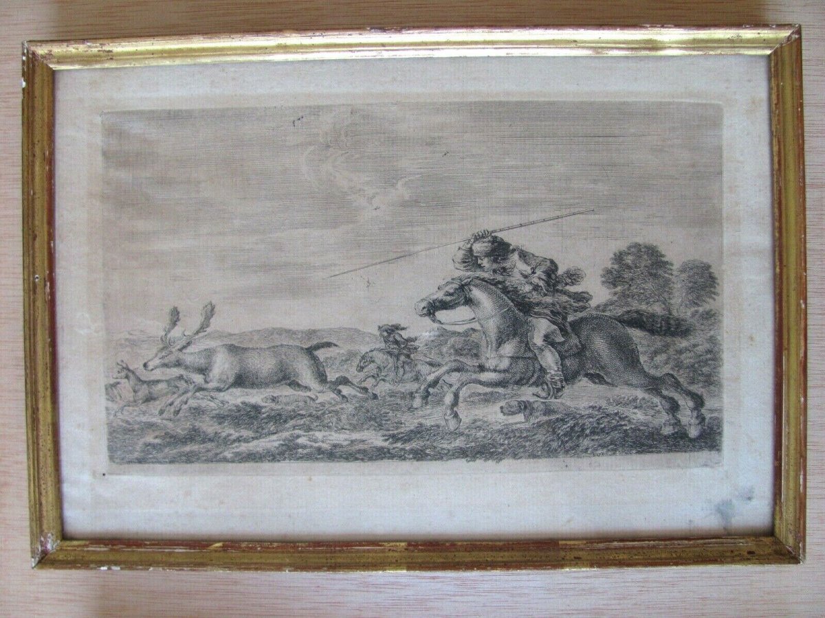 2 Eaux Fortes XVII - Stefano Della Bella - Hunting With Different Animals - Deer-photo-2