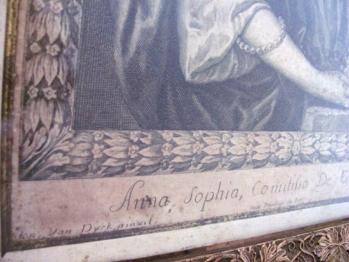Gravure XVIIe - Portrait De Anna Sophia Comtesse De Carnarvon - P Lombart - Australie -photo-2