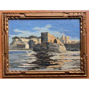 Painting - Avignon: The Saint Bénézet Bridge - F. Omer 