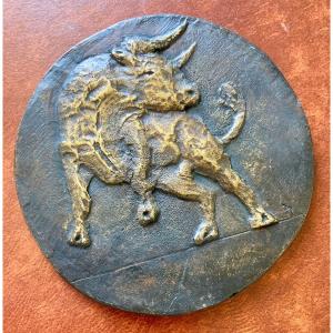 Plaque En Bronze - Le Taureau - René Rovellotti 