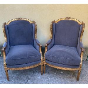 Pair Of Louis XVI-style Wingback Chairs - A Bastet