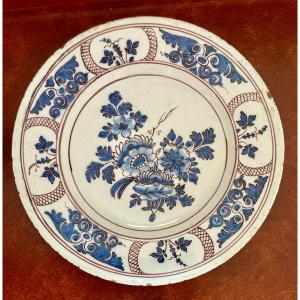 Assiette faience XVIIIe - Saint Jean du désert - décor de fleurs
