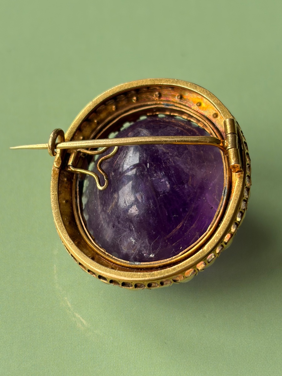 Pin Broche Cameo Camée Améthyste Gold Or 750 18k Victorian Perles-photo-1