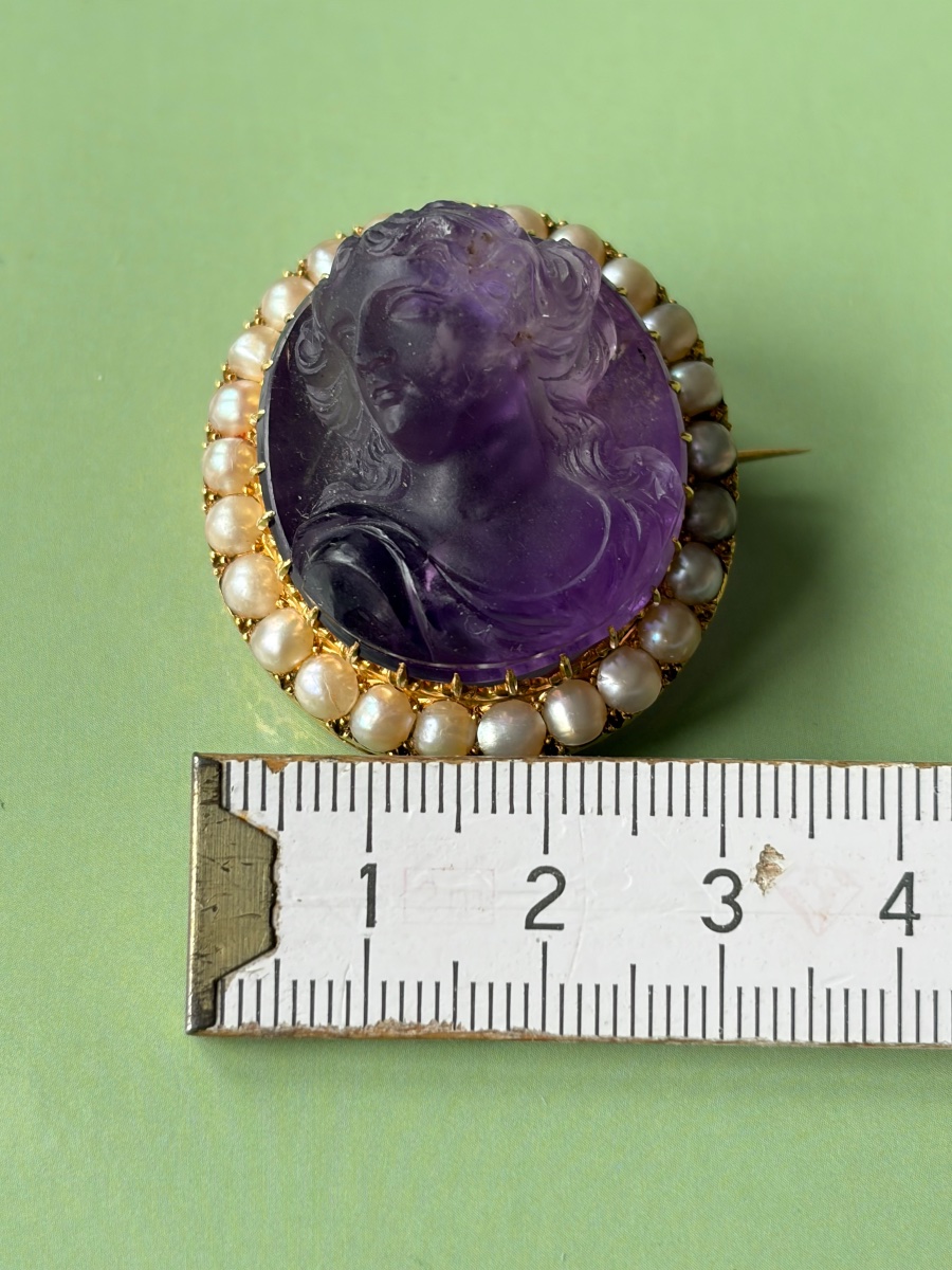 Pin Broche Cameo Camée Améthyste Gold Or 750 18k Victorian Perles-photo-2
