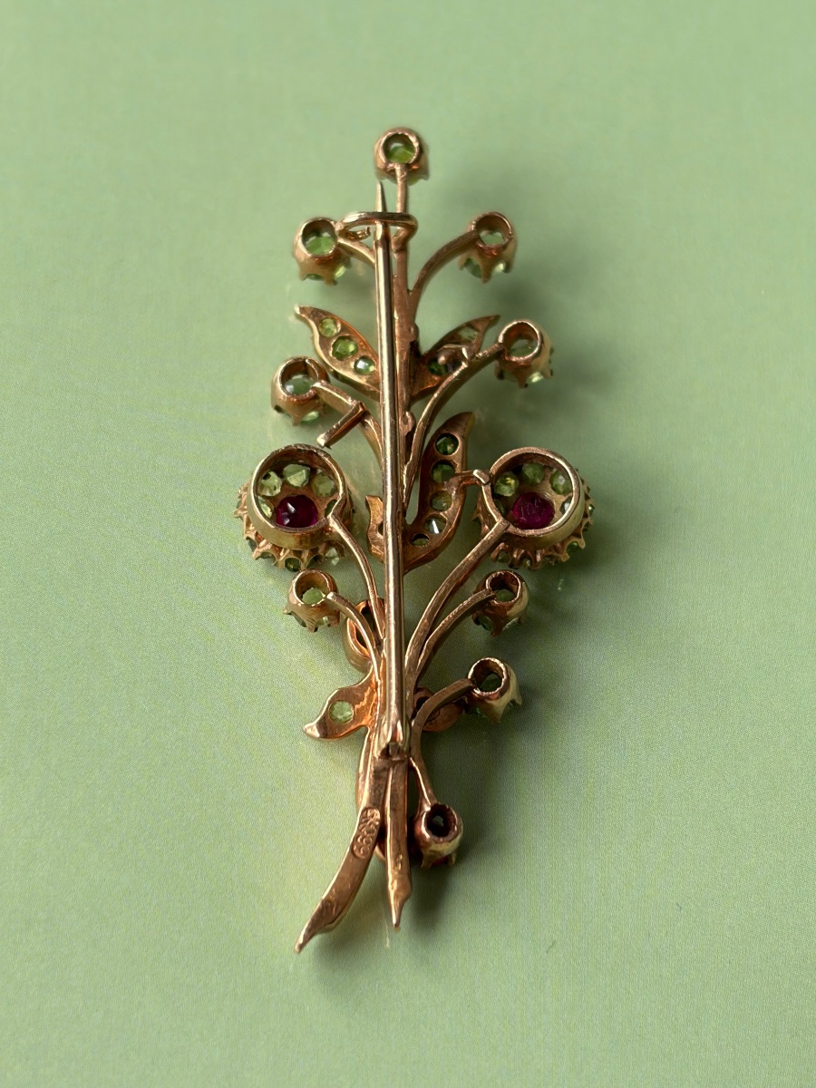 Broche « bouquet de fleurs » en or russe (560/56) et démantoïdes-photo-2