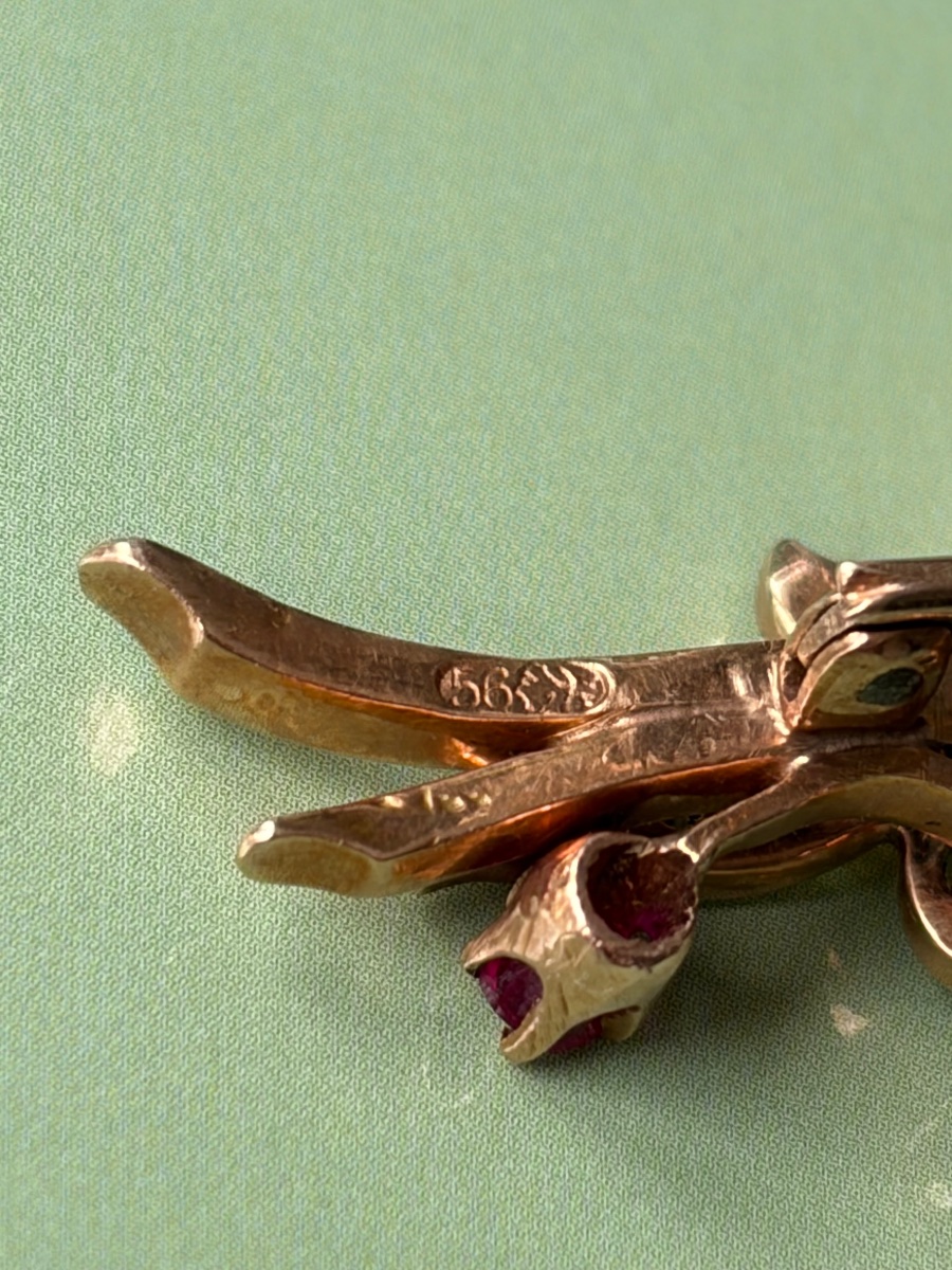 Broche « bouquet de fleurs » en or russe (560/56) et démantoïdes-photo-3