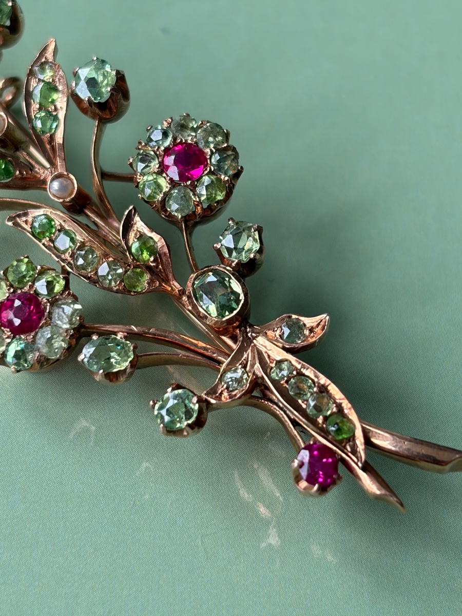 Broche « bouquet de fleurs » en or russe (560/56) et démantoïdes-photo-3