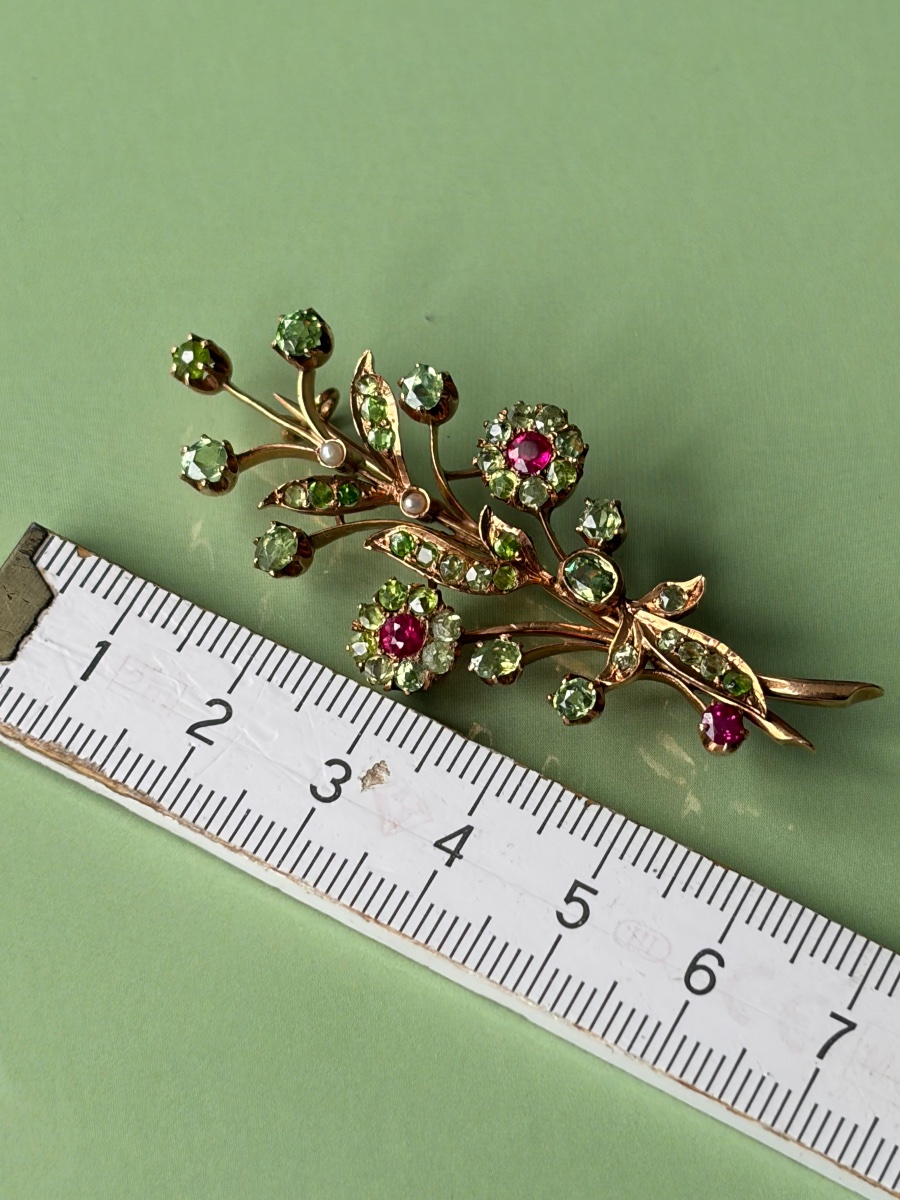 Broche « bouquet de fleurs » en or russe (560/56) et démantoïdes-photo-4