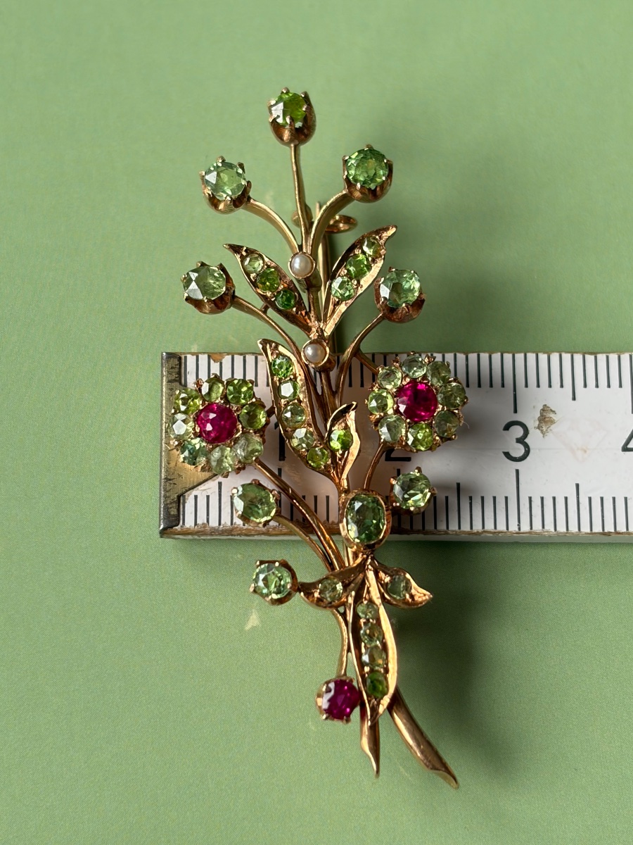 Broche « bouquet de fleurs » en or russe (560/56) et démantoïdes-photo-5
