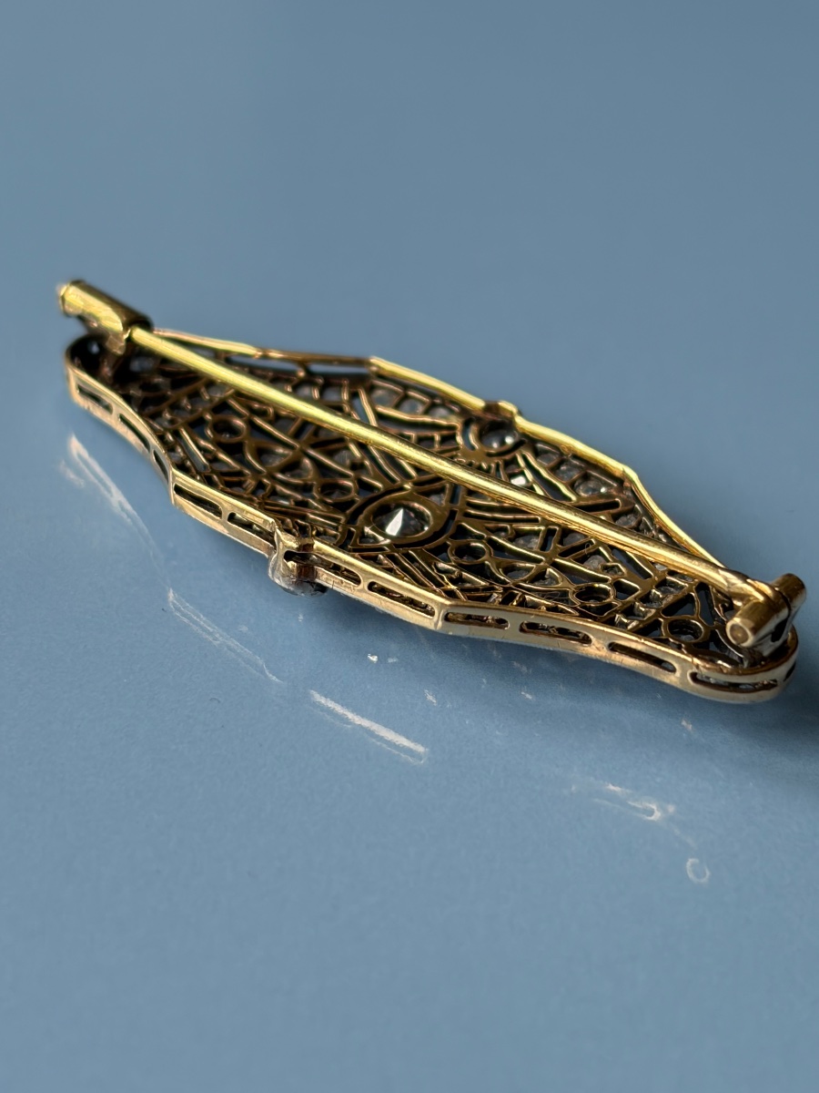 Broche Art déco, or 18 carats et platine, diamants taille ancienne-photo-4