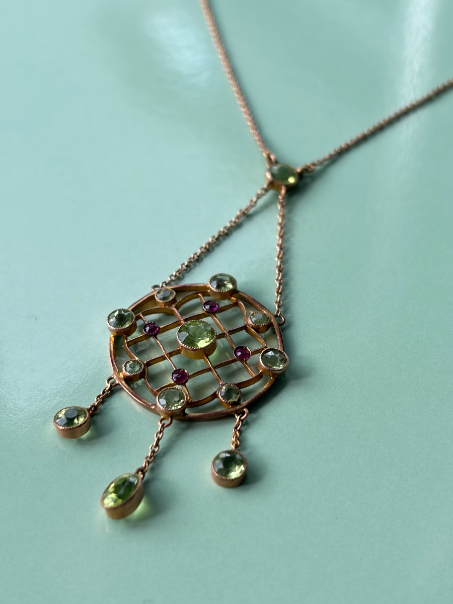A 9-karat Gold Necklace In The Victorian And Art Nouveau Styles, Set With Peridots.-photo-2