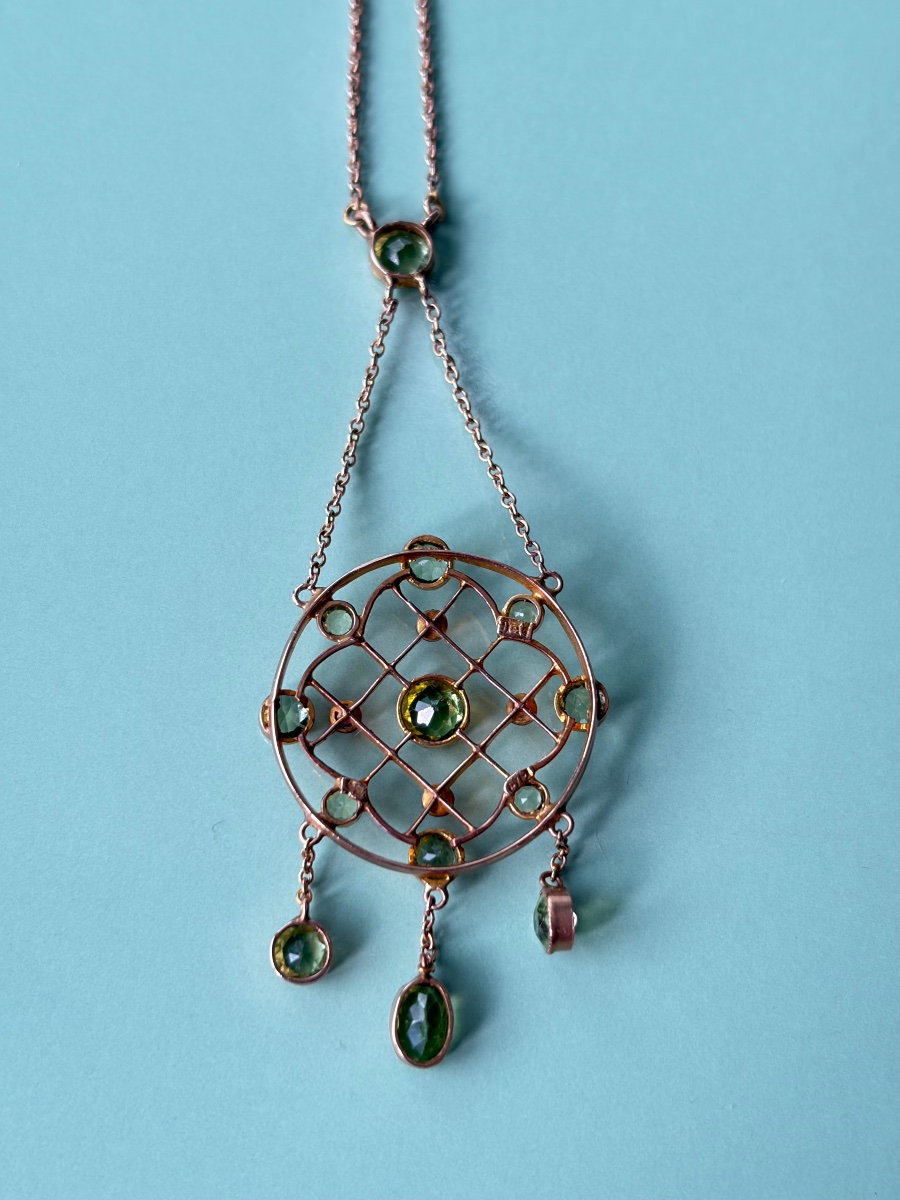 A 9-karat Gold Necklace In The Victorian And Art Nouveau Styles, Set With Peridots.-photo-1