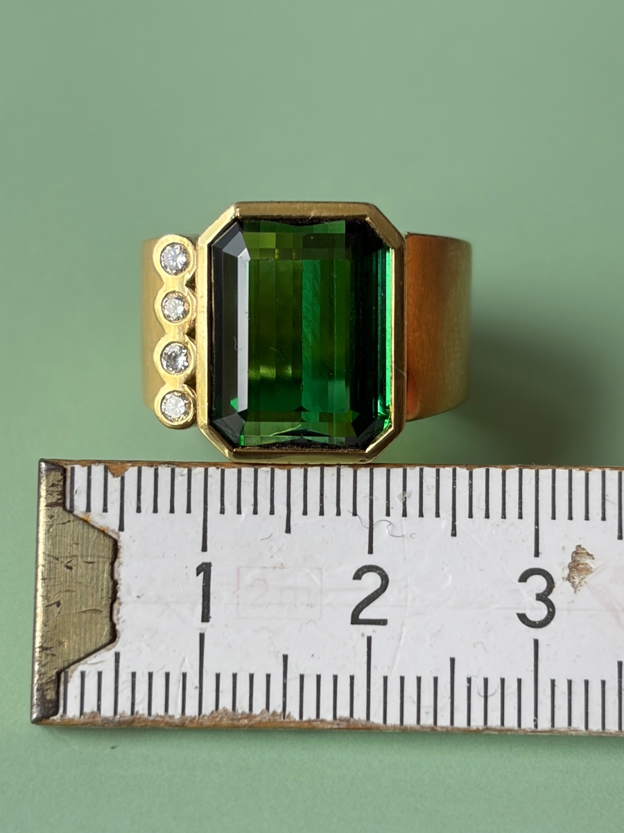 Bague en or 750, tourmaline verte et diamants-photo-2