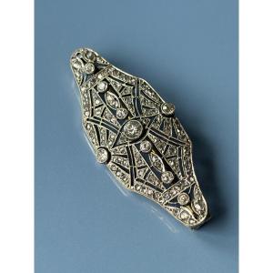 Broche Art déco, or 18 carats et platine, diamants taille ancienne