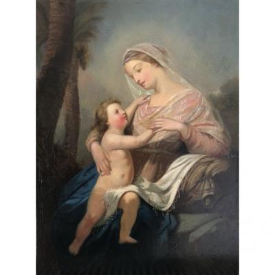 French Middle School Of The Nineteenth Century, Saint-ange, Virgin And Child, Oil On Panel 1856