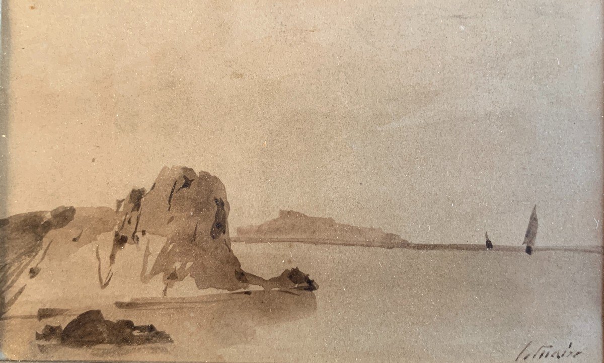 Pierre Letuaire (1798-1885), Pair Of Watercolors On Paper: Marines, Seaside, Toulon-photo-3