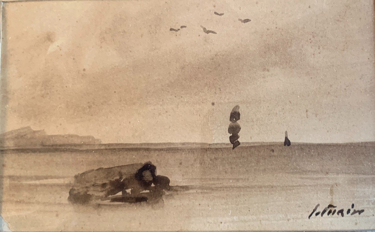 Pierre Letuaire (1798-1885), Pair Of Watercolors On Paper: Marines, Seaside, Toulon-photo-4