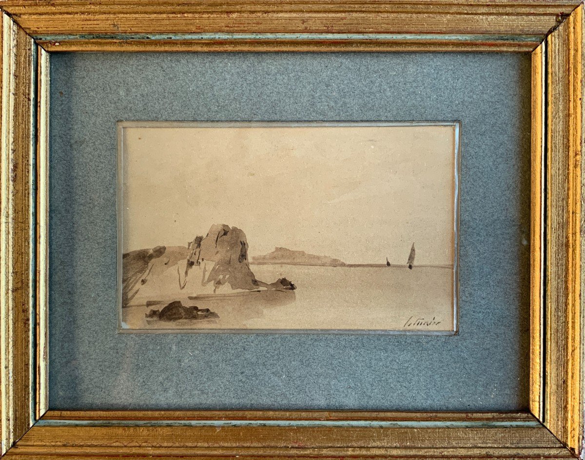 Pierre Letuaire (1798-1885), Pair Of Watercolors On Paper: Marines, Seaside, Toulon