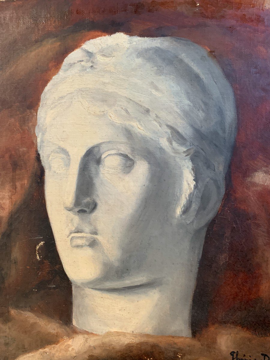 Therese Bertrand (late 19th-early 20th Century), Study Of Head In Plaster, Oil On Canvas-photo-2