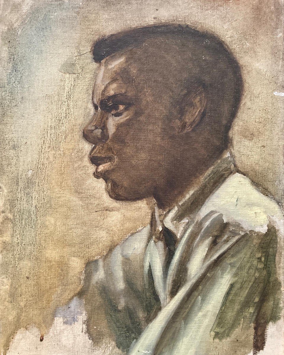 Ecole Française Vers 1920, Etude de portrait d'Homme Noir, Huile Sur Toile