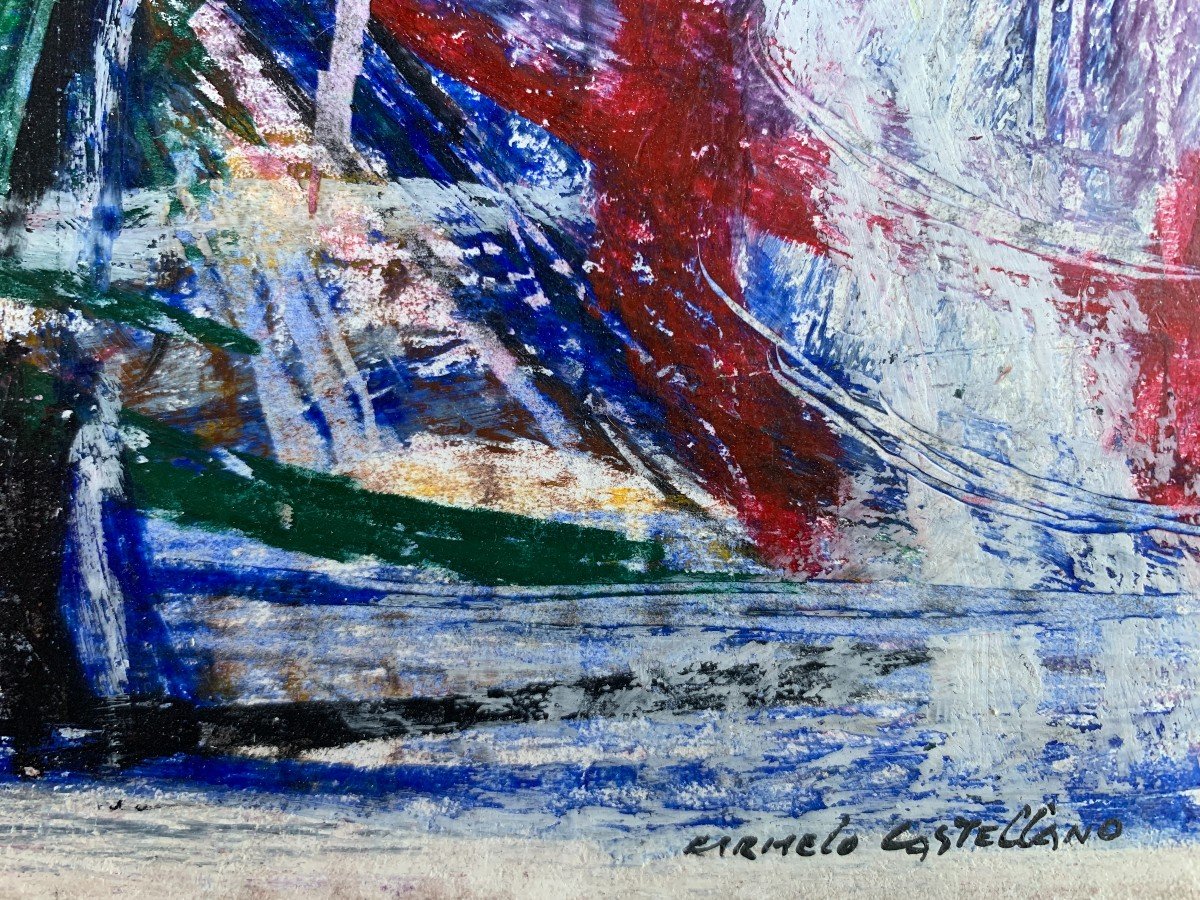 Carmelo Castellano (1925-2017), The Flag, Abstract, Oil Pencil On Canvas-photo-2