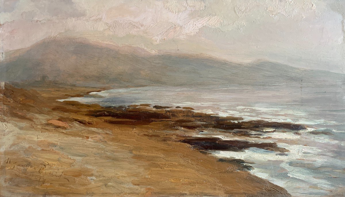 Marie Jannot-Pinet (peintre Lyonnaise Née En 1874), Bord De Mer, Marine, Huile Sur Panneau