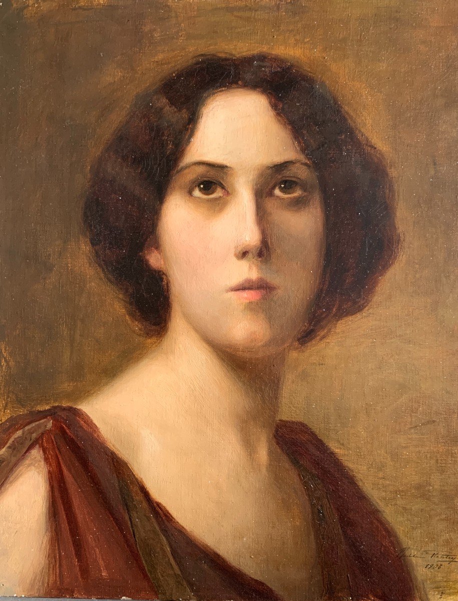 Madeleine Plantey  (1890-1985), Portrait De Femme, Lyon, 1908, Huile Sur Toile