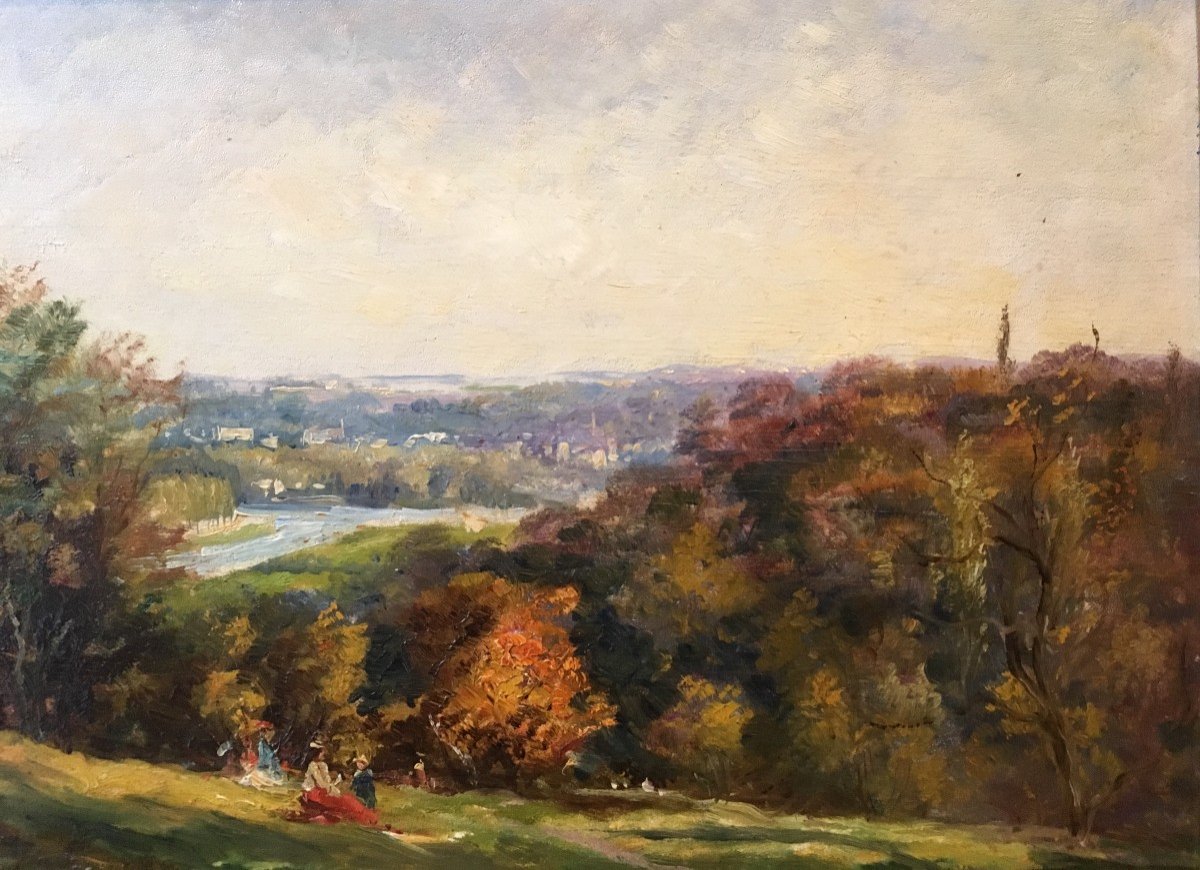 Adolphe Bachmann (né Vers 1880), Vue Animée Du Parc De Saint Cloud, Huile Sur Panneau