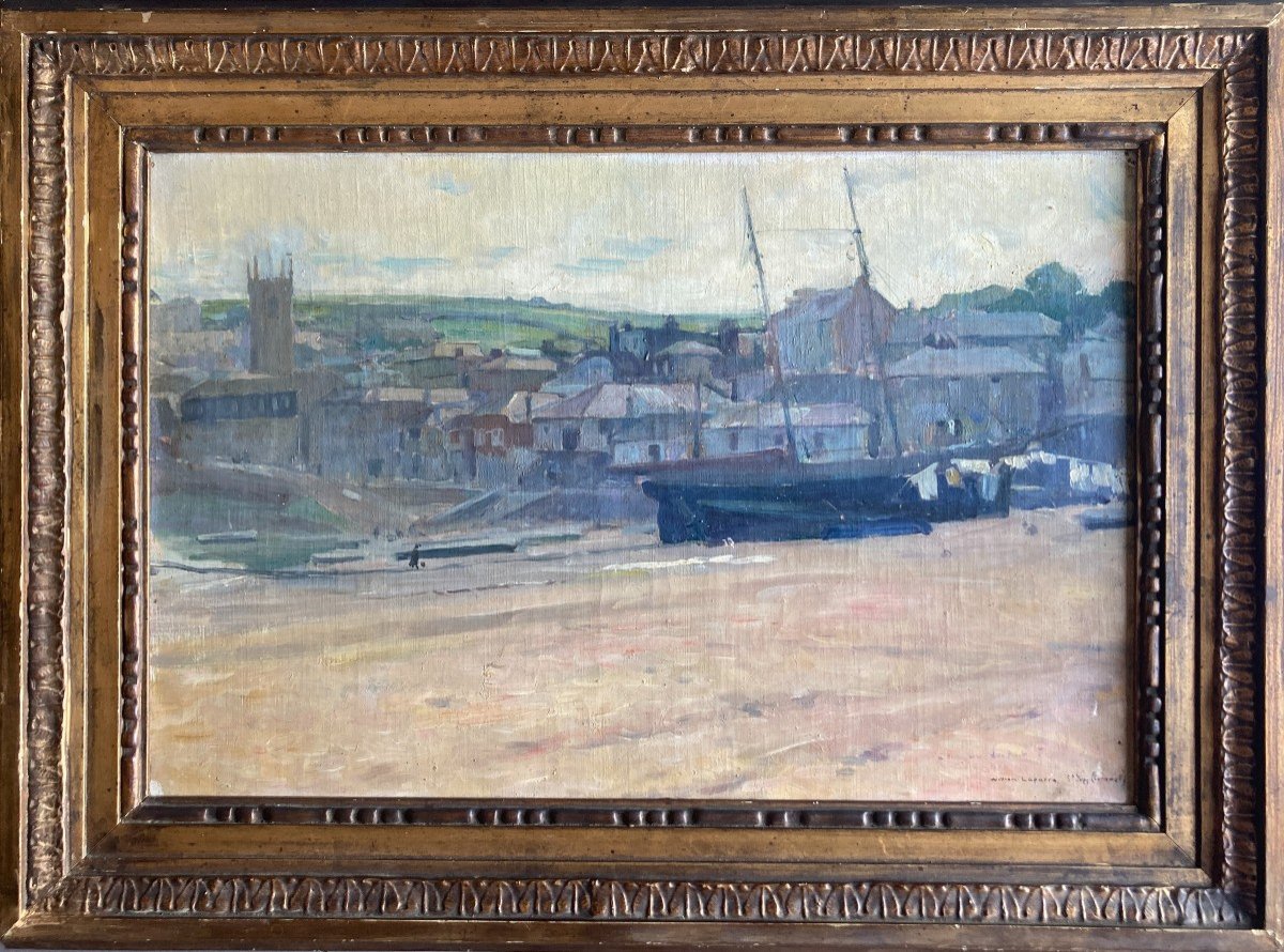 William Laparra (Bordeaux1873-1920), Port De Saint Ives à Cornouailles, Angleterre, Huile Toile