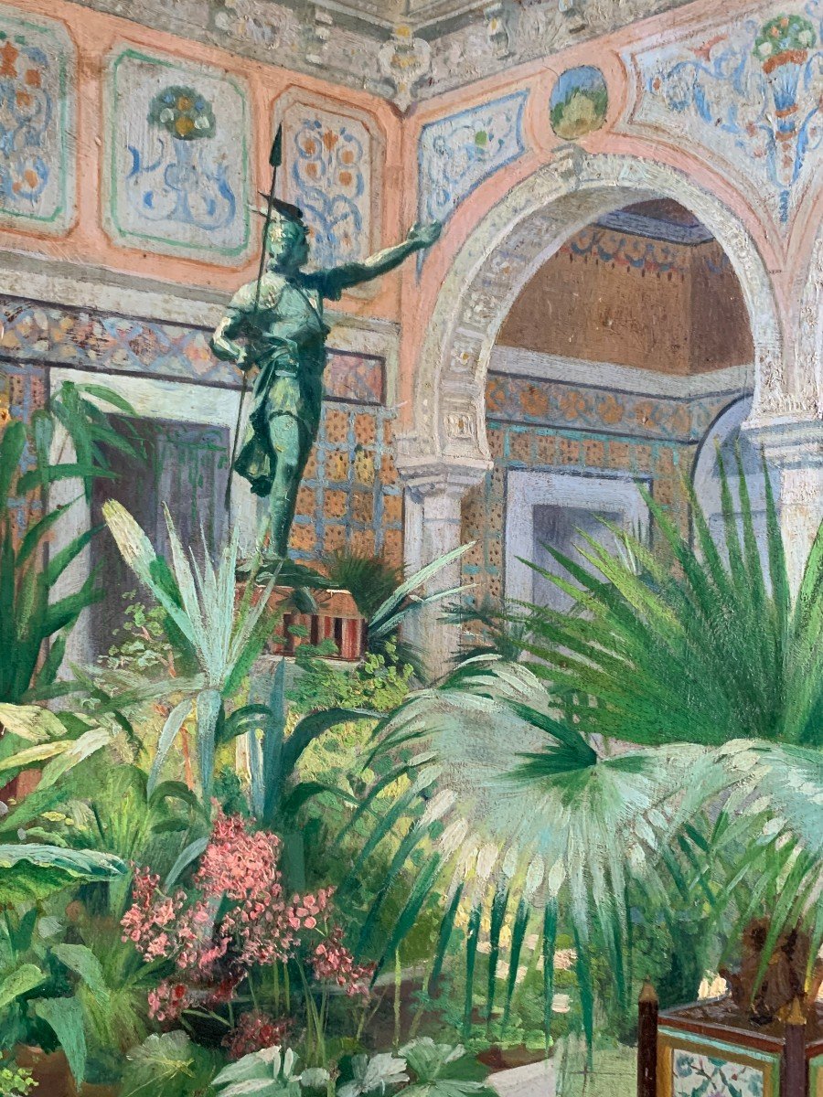 Joseph Félix Bouchor (1853-1937) (attr. To), View Of Interior Courtyard Of Oriental Palace, Oil-photo-4
