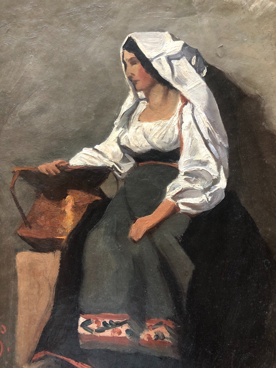 French Or Italian School Mid-19th Century, Portrait Of An Italian Woman In Alvito, 1849, Oil On Paper-photo-2