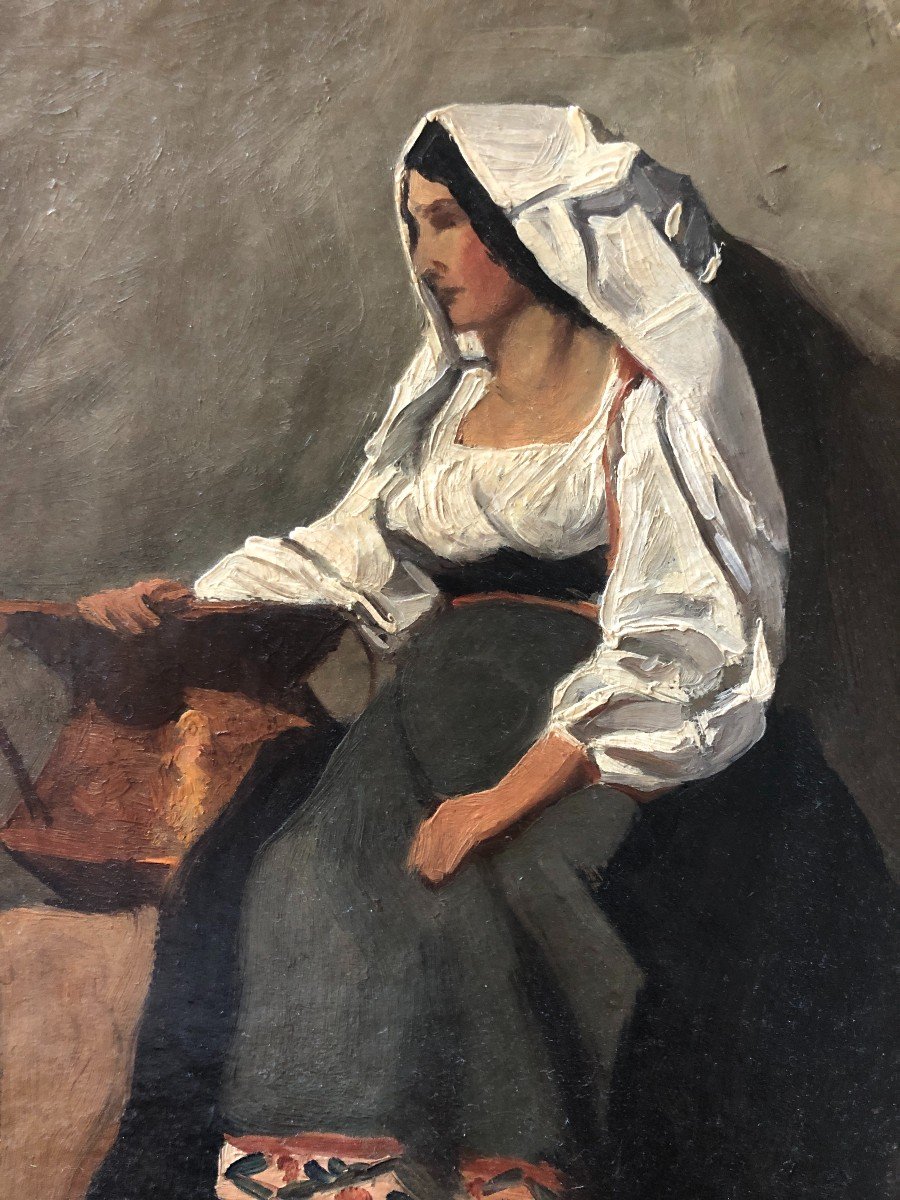 French Or Italian School Mid-19th Century, Portrait Of An Italian Woman In Alvito, 1849, Oil On Paper-photo-3