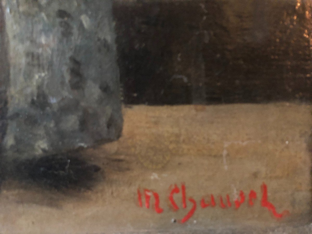 Théophile Narcisse Chauvel (1831-1909), Portrait De Femme Dans l'Atelier Du Peintre, Huile -photo-3