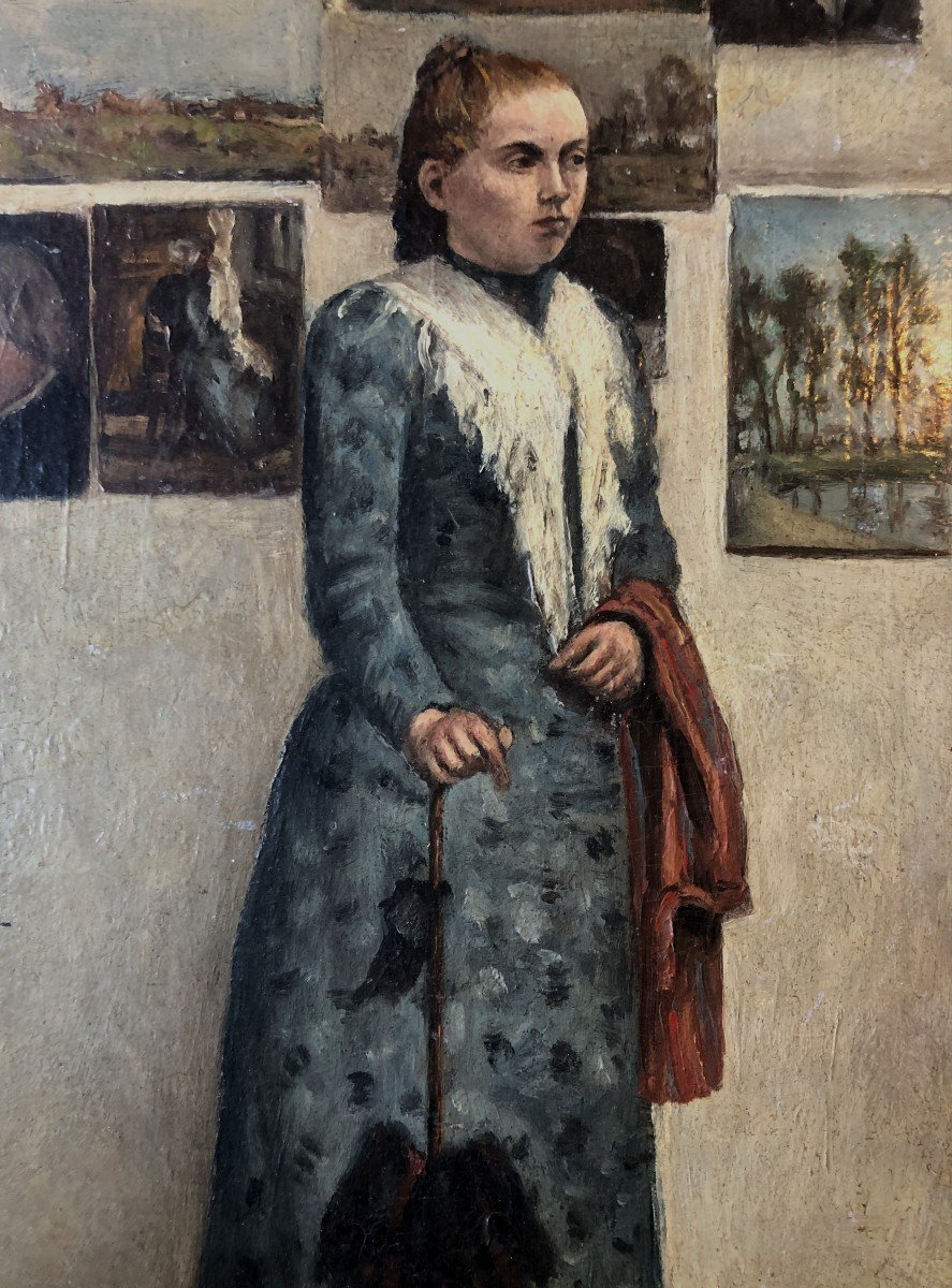Théophile Narcisse Chauvel (1831-1909), Portrait De Femme Dans l'Atelier Du Peintre, Huile -photo-2