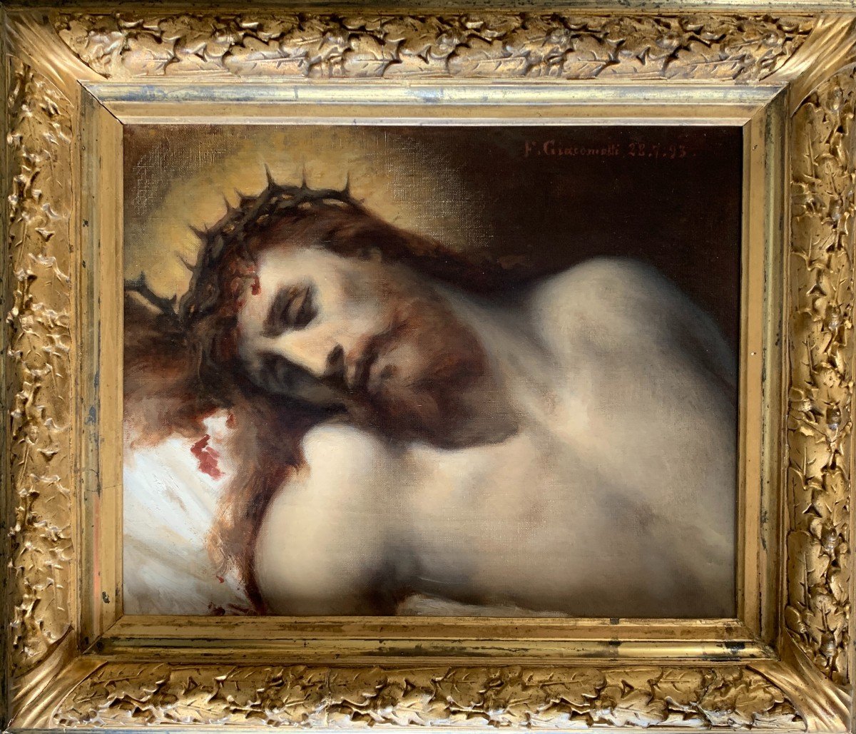 Félix Giacomotti (1828-1909), Christ à La Couronne, Huile Sur Toile, 1893