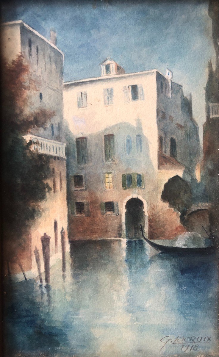 Georges Lacroix (1882-1960), Venise Le Soir, Italie, Aquarelle, Dessin, 1918